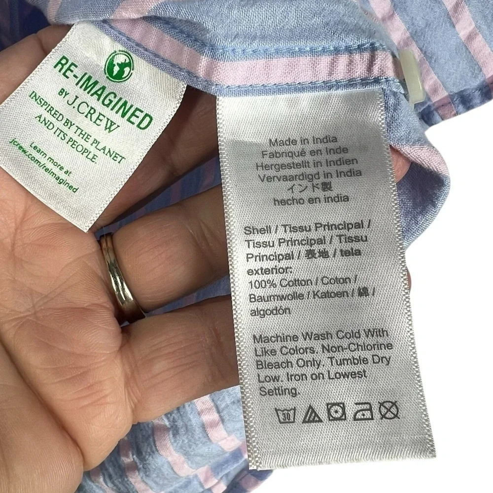 J.CREW Seersucker Lightweight Striped Long Sleeve Button Down Shirt Slim Large